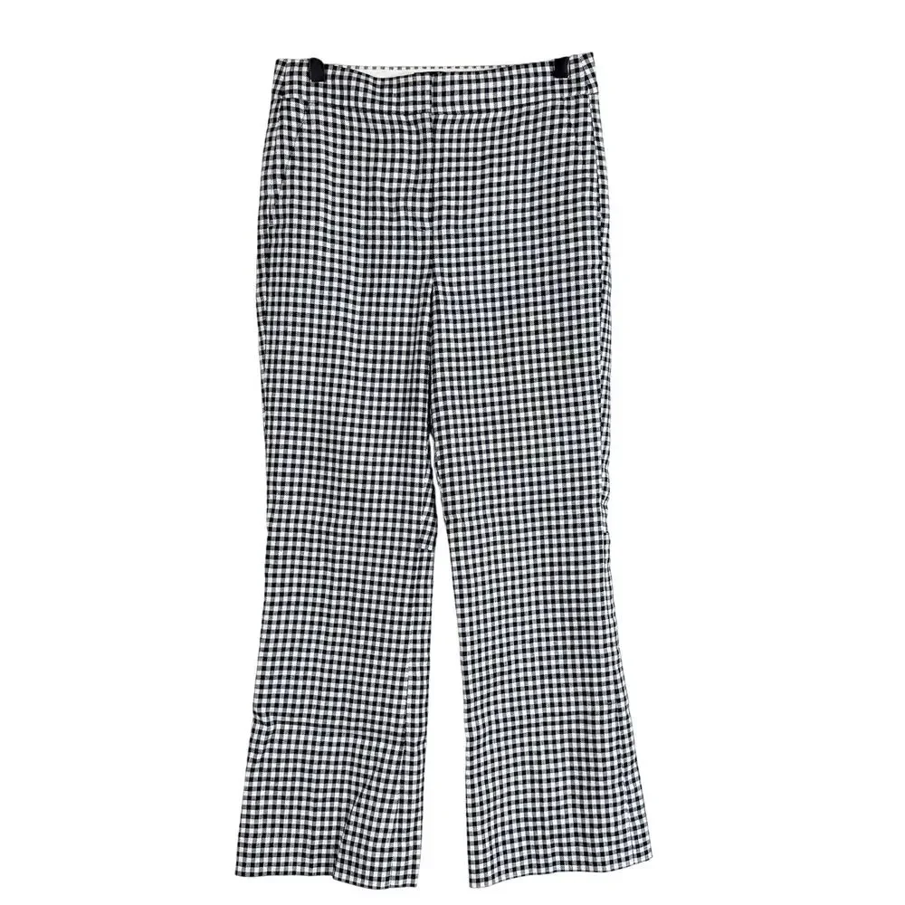 J.Crew Hayden Kickout Crop Pant Gingham Stretch Linen Navy Blue - 2 2T Tall